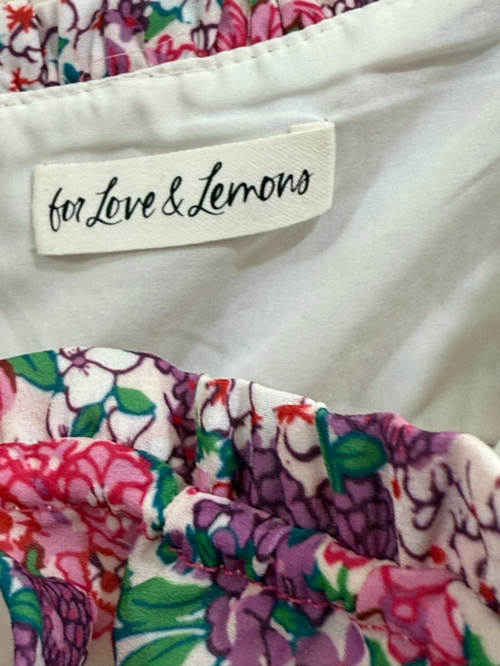 For Love And Lemons Pink Floral Tie-Front Puff Sleeve Crop Top - Picture 2 of 6